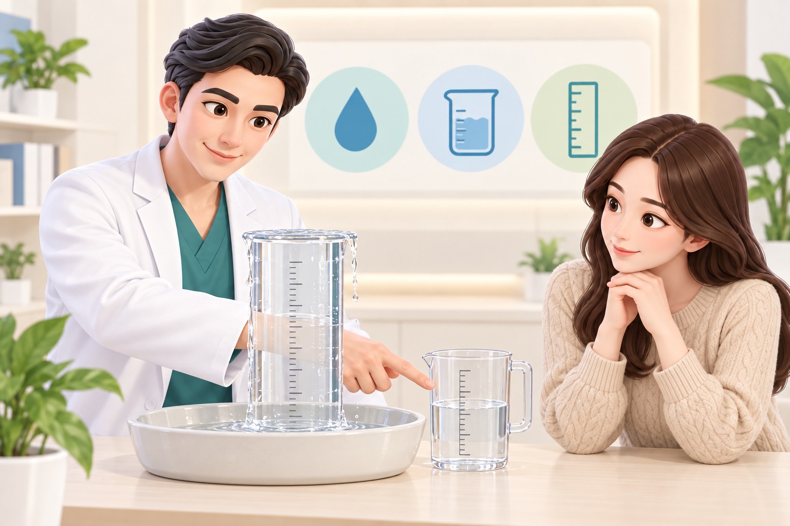 물을 이용한 부피 측정 원리 설명