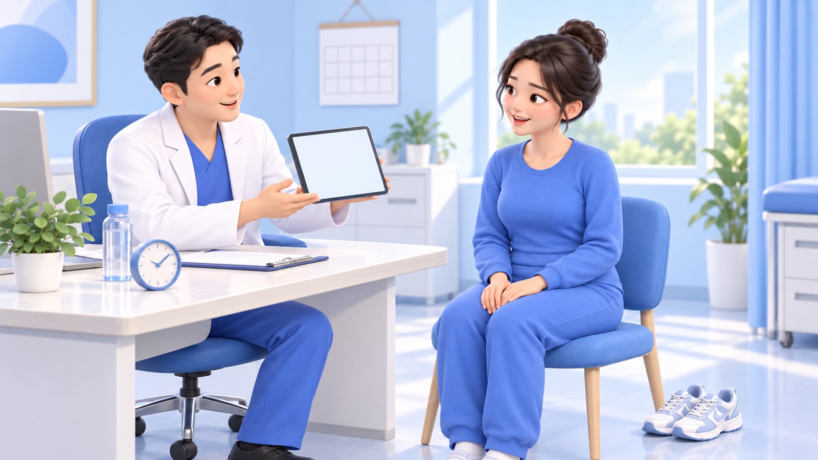 수술 후 경과를 확인하는 상담 장면