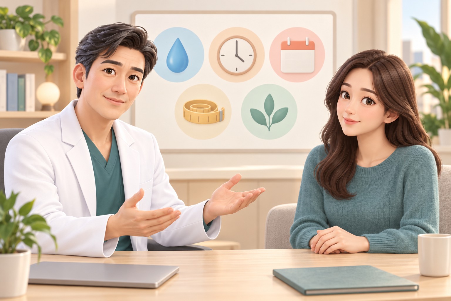 늘어진 유방 축소를 상담하는 장면