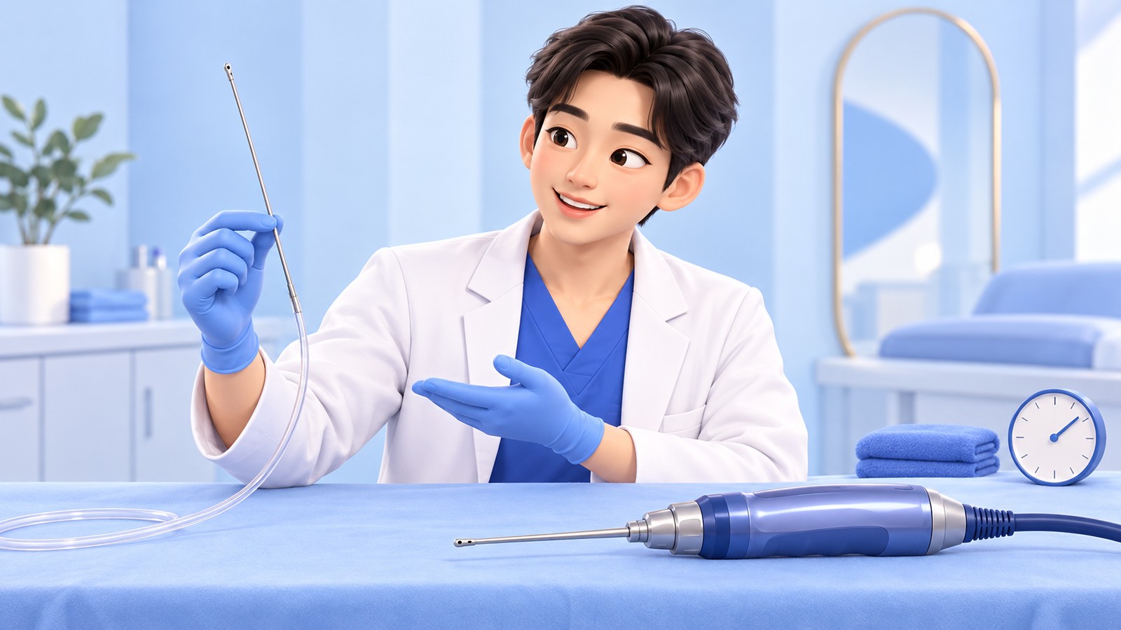 손으로 바로 잡는 가는 캐눌라(SAL)과 모터 핸들에 연결된 캐눌라(PAL) 비교