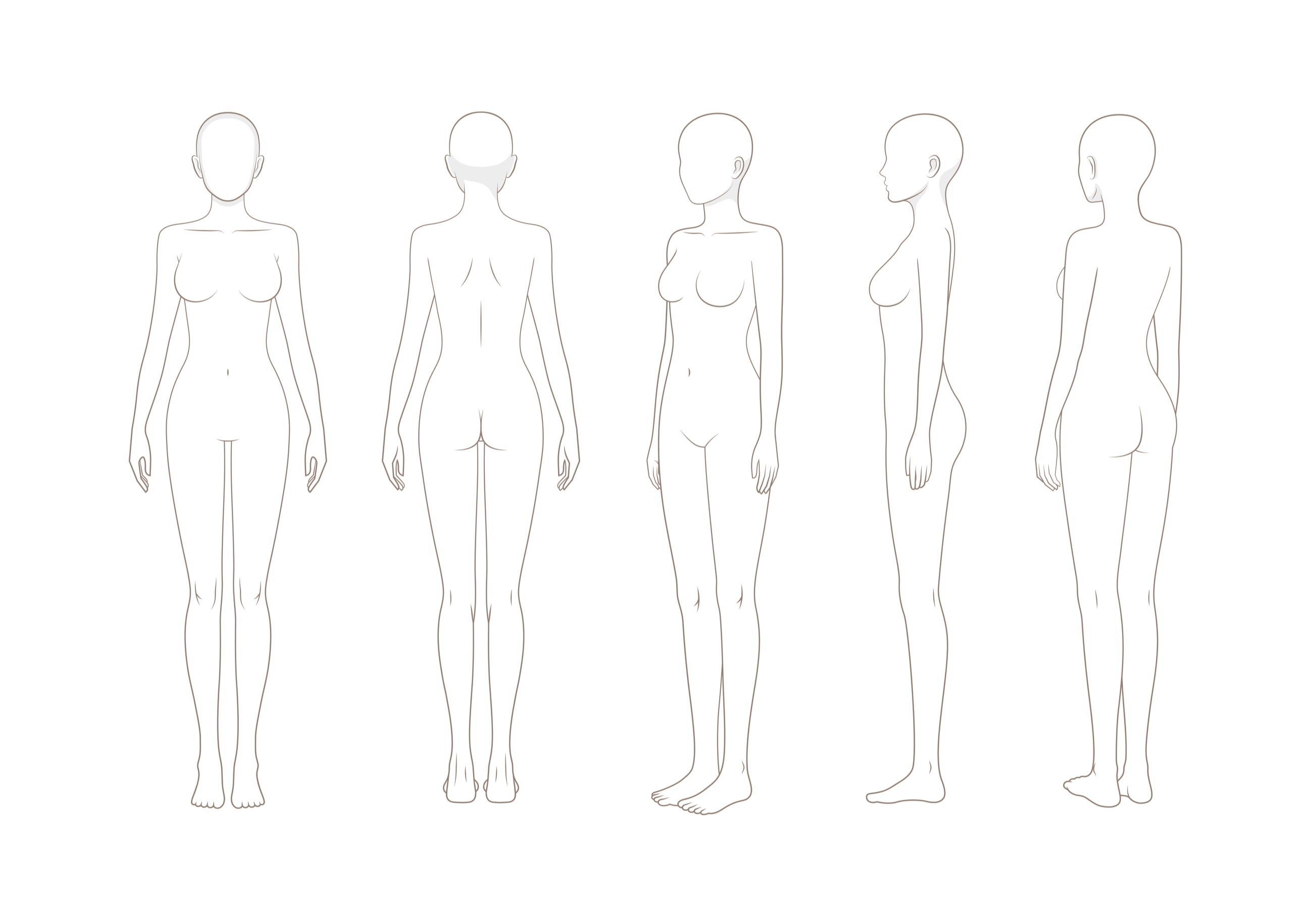 정면·후면·측면 등 각도별로 체형 라인을 살펴보는 인체 도식