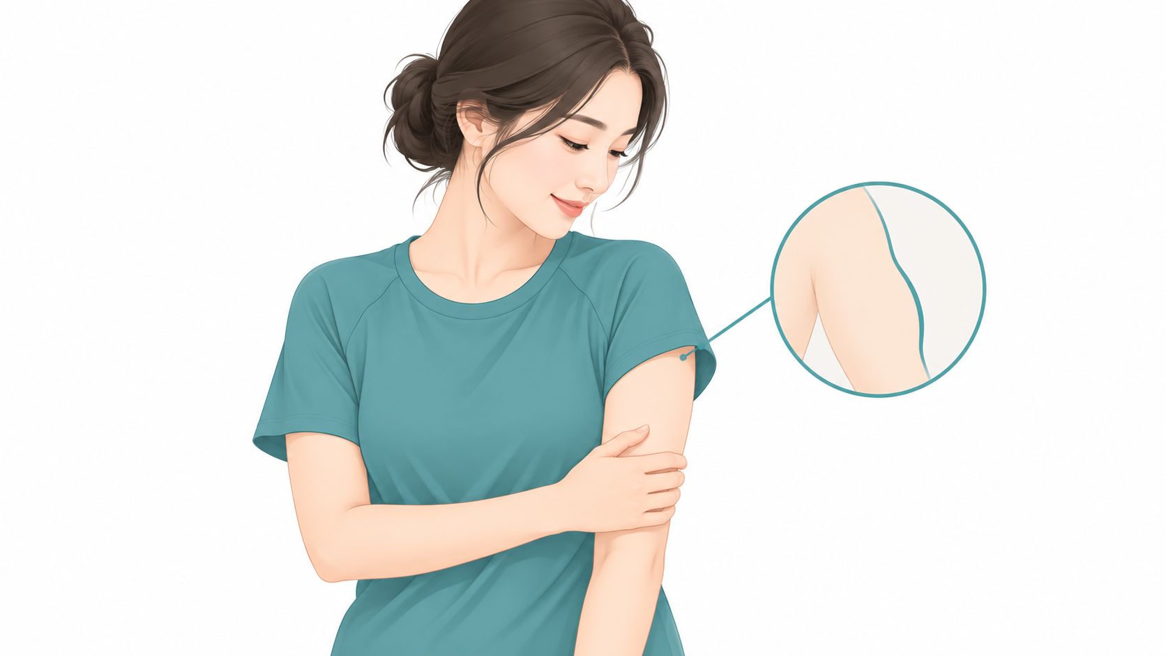 팔 라인을 살펴보는 옷 입은 여성 벡터 일러스트