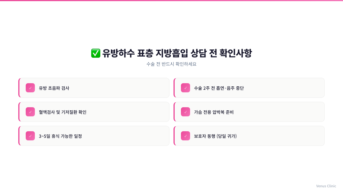 유방하수 표층 지방흡입 상담 전 확인사항 체크리스트
