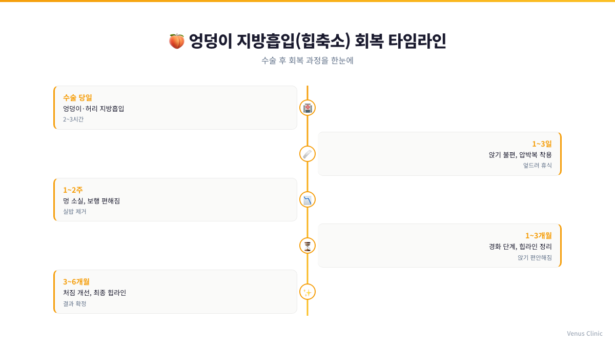 엉덩이 지방흡입 회복 타임라인 인포그래픽 비너스의원