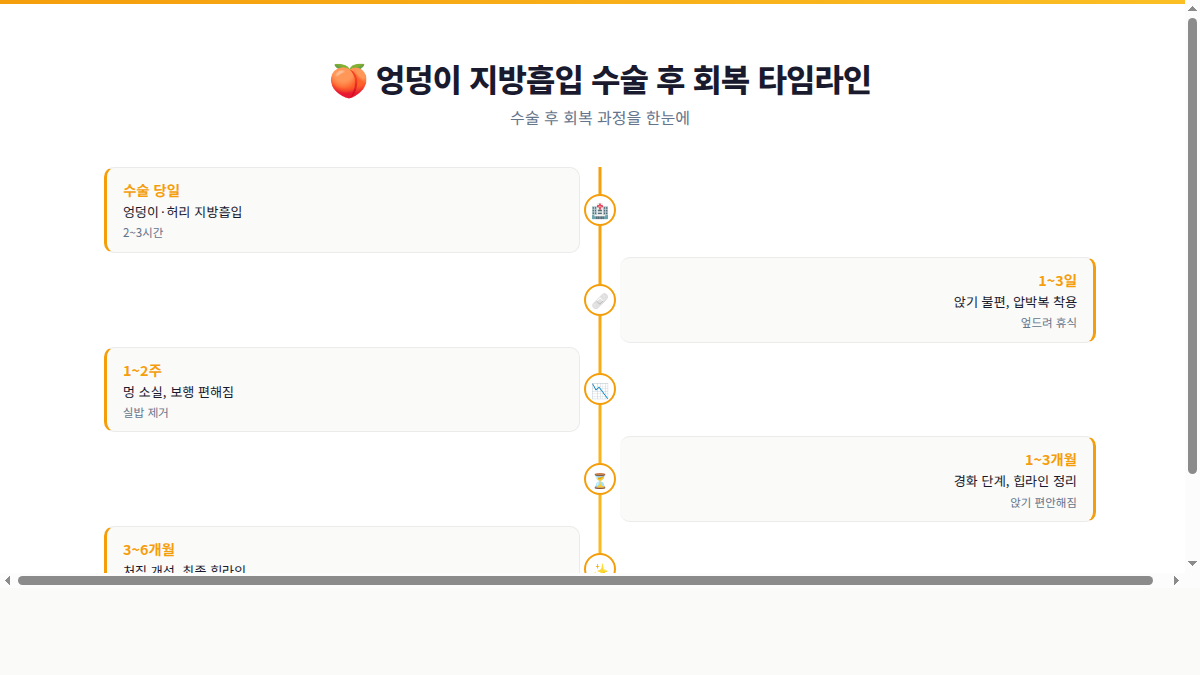 엉덩이 지방흡입 수술 후 회복 타임라인 인포그래픽 비너스의원