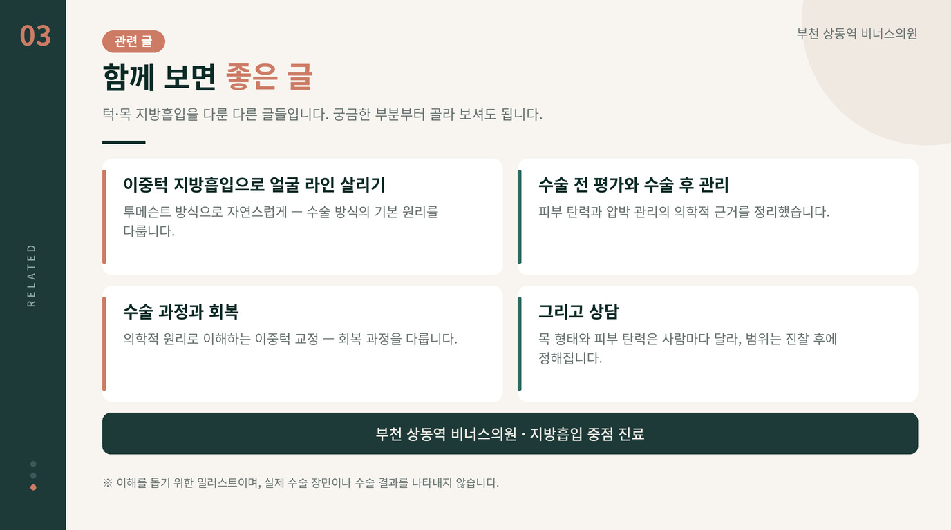 턱 지방흡입 관련 글 안내 인포그래픽 — 함께 보면 좋은 글