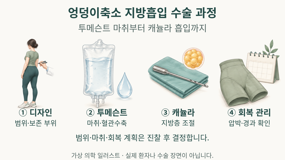 엉덩이축소 지방흡입 4단계 과정 인포그래픽