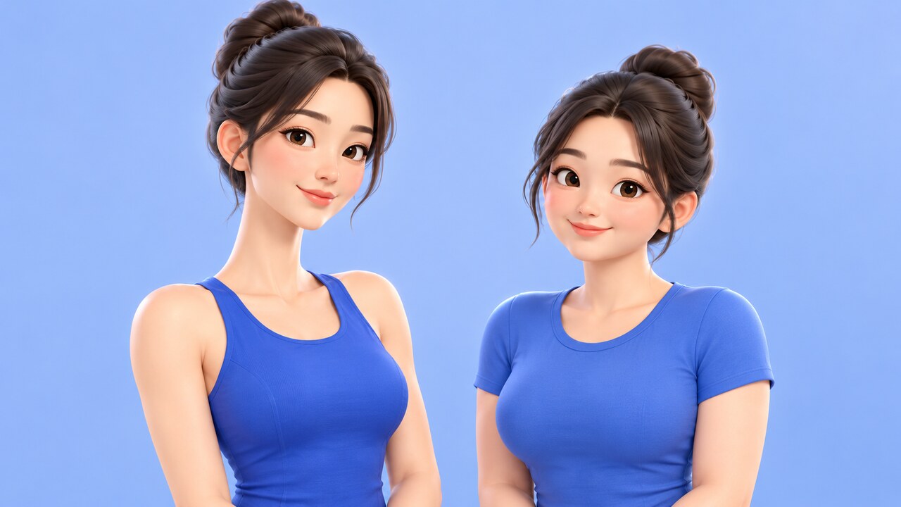 목 길이와 턱선 모양이 서로 다른 두 여성 — 같은 수술도 구조에 따라 결과가 다르다는 설명