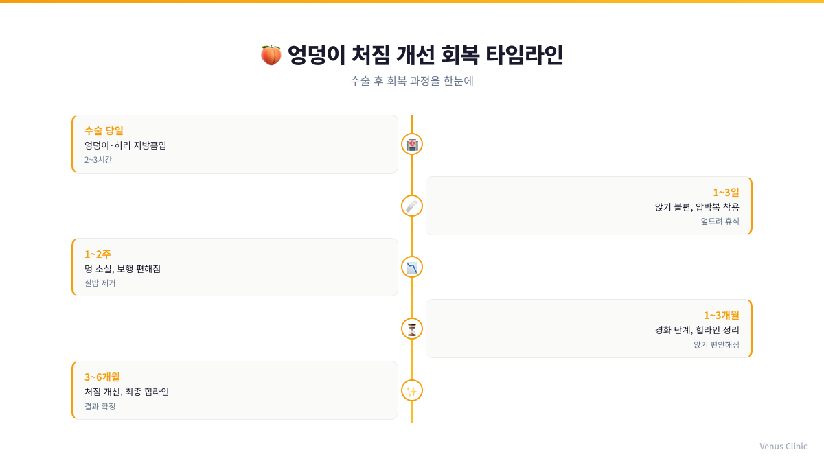 엉덩이 지방흡입 회복 타임라인 인포그래픽